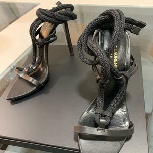 SAINT LAURENT Black Majorelle Leather Rope Sandals